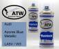 Preview: Audi, Azores Blue Metallic, LA5V / W3: 400ml Sprühdose + 400ml Klarlack - Set, von ATW Autoteile West.